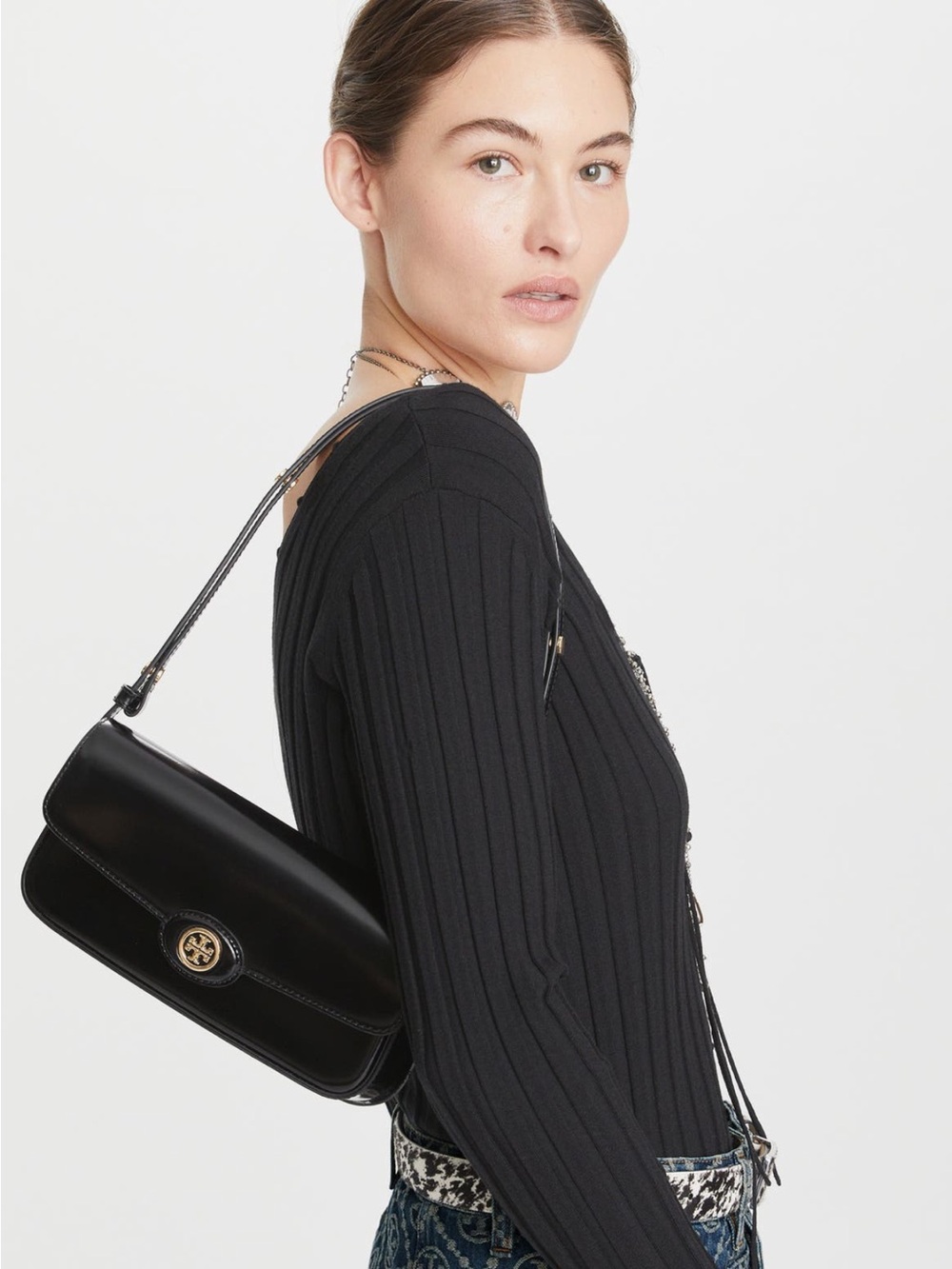 Tory Burch Black Leather Top-Handle Shoulder with Dust Bag - Picture 2 of 16
